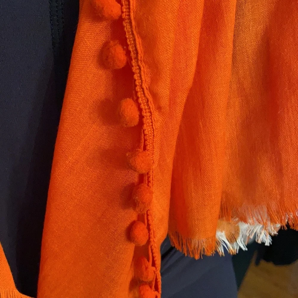 Orange and White Ikat Print Scarf Shawl Wrap with Pompoms UT Auburn Gators